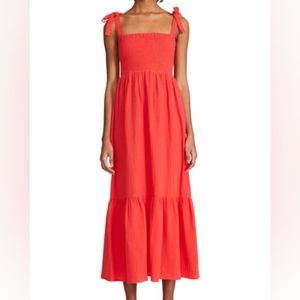Madison sleeveless maxi dress in hibiscus red
